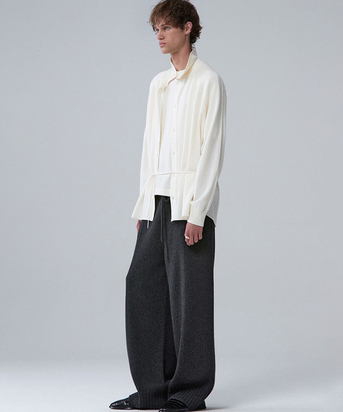 우마뭉(UMARMUNG) Wool cashmere convertible collar shirt_Ivory