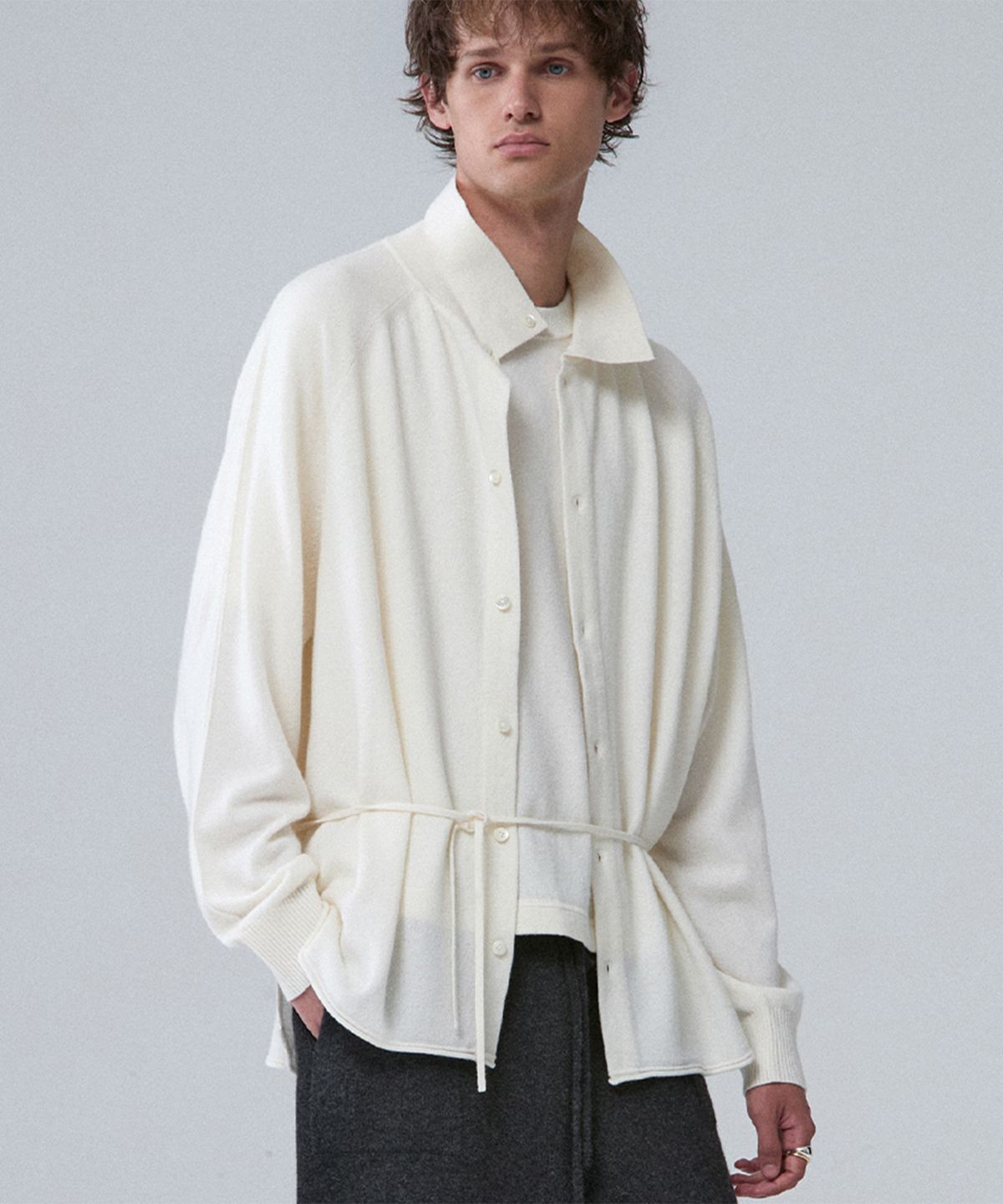 우마뭉(UMARMUNG) Wool cashmere convertible collar shirt_Ivory
