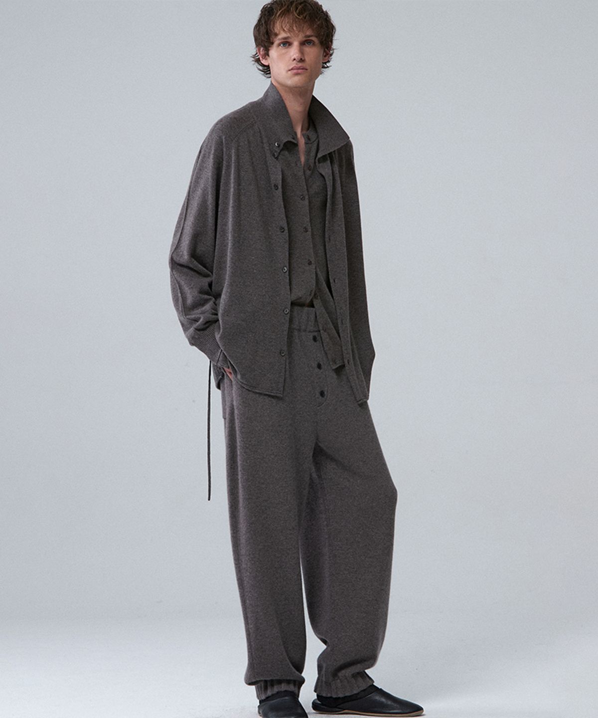 우마뭉(UMARMUNG) Wool cashmere convertible collar shirt_Taupe