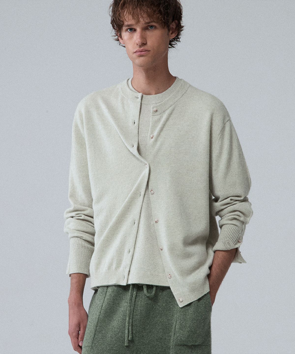 우마뭉(UMARMUNG) Wool cashmere two way cardigan_Mint