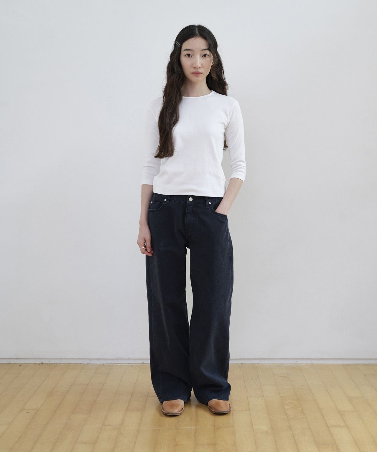 스텝어라운드(STEP AROUND) Soft Washing Color Straight Denim_NAVY