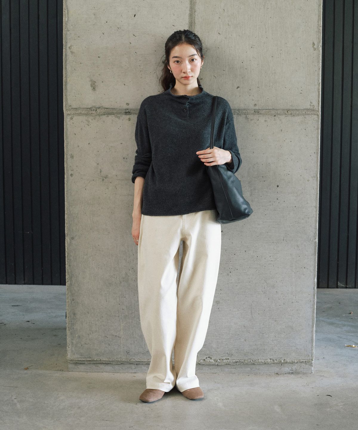 스텝어라운드(STEP AROUND) Cotton Stretch Curved Pants_IVORY