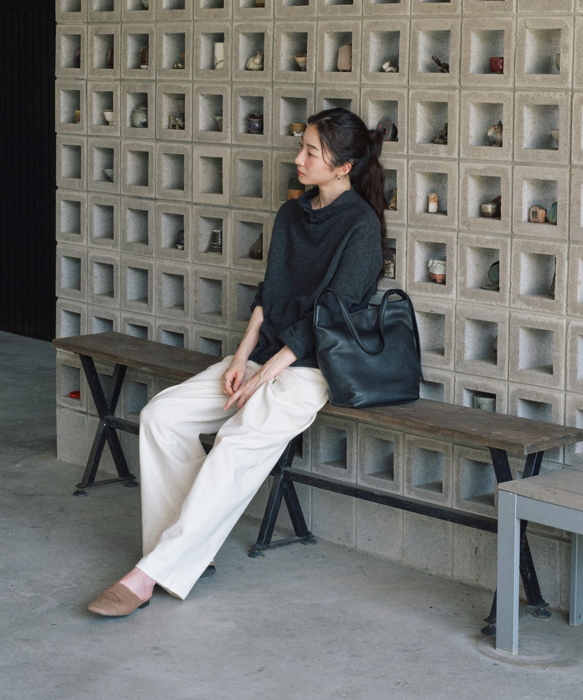 스텝어라운드(STEP AROUND) Cotton Stretch Curved Pants_IVORY