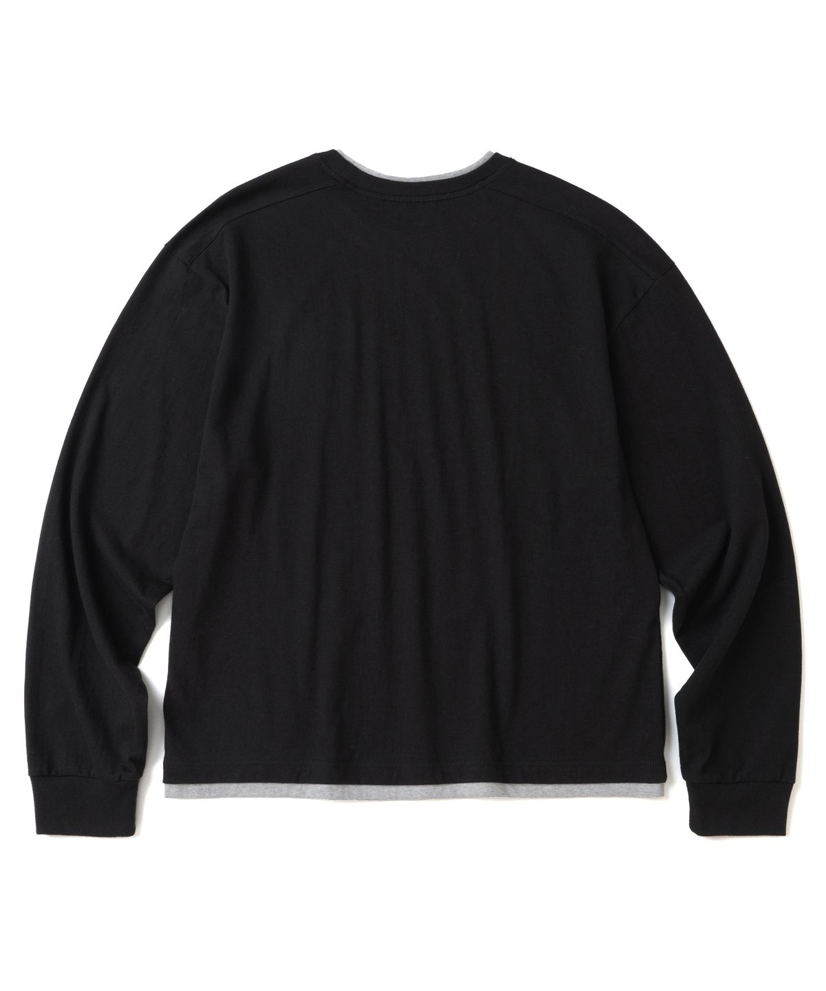 니티드(KNITTED) 레이어드 롱슬리브 자수 티셔츠 BLACK/GREY