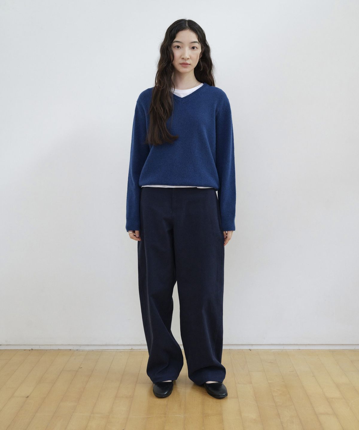 스텝어라운드(STEP AROUND) Cotton Stretch Curved Pants_NAVY