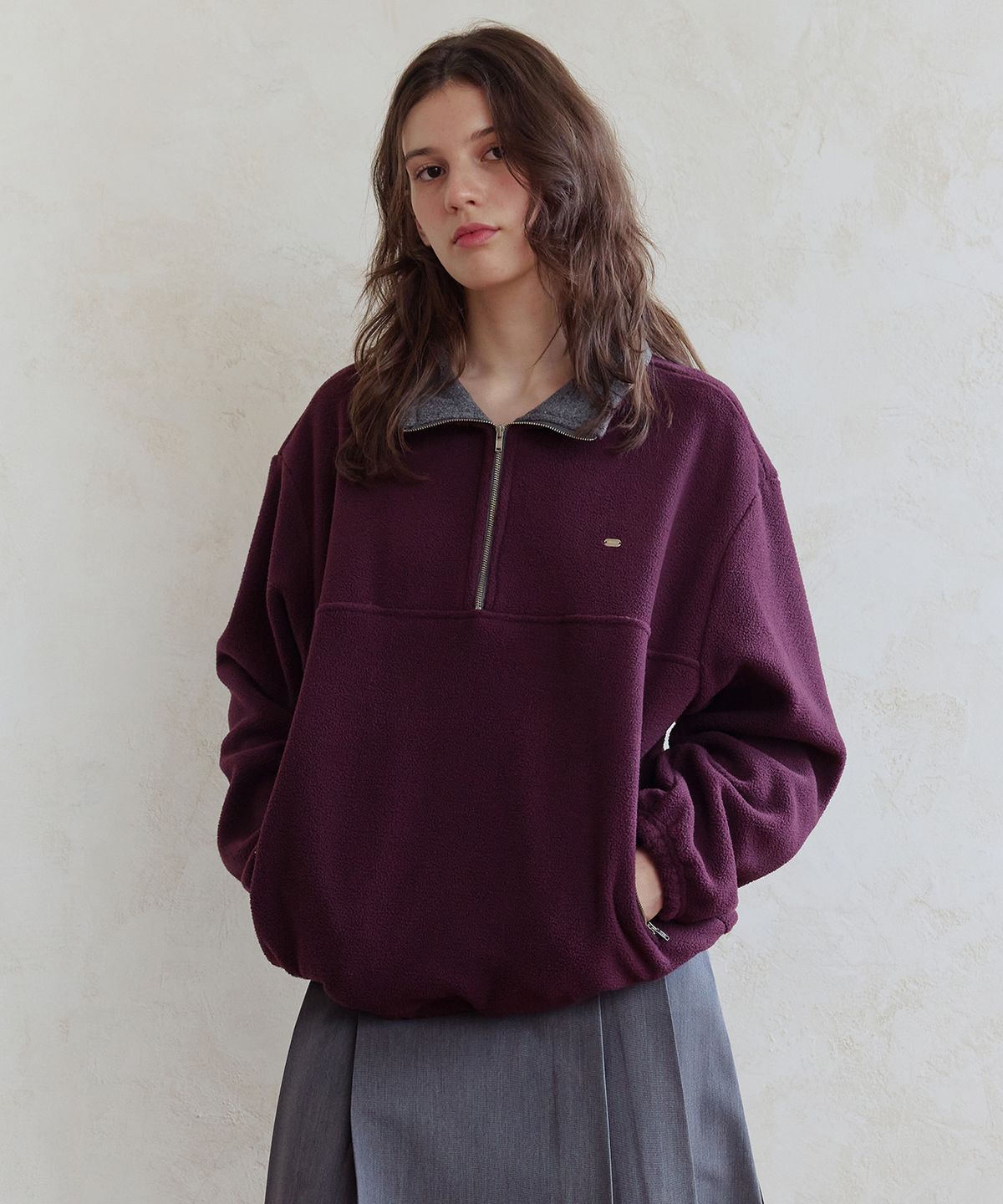 애프터아워즈(AFTERHOURS) COZY FLEECE HALF ZIP-UP V2 (PLUM)