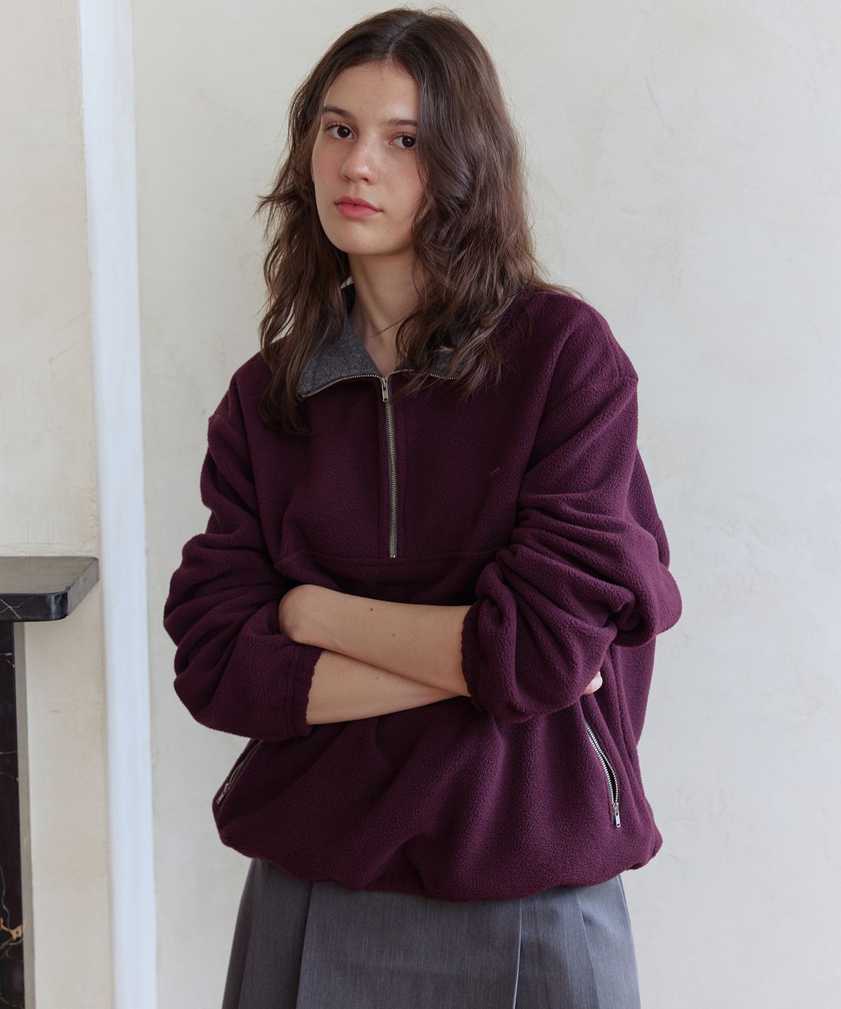애프터아워즈(AFTERHOURS) COZY FLEECE HALF ZIP-UP V2 (PLUM)