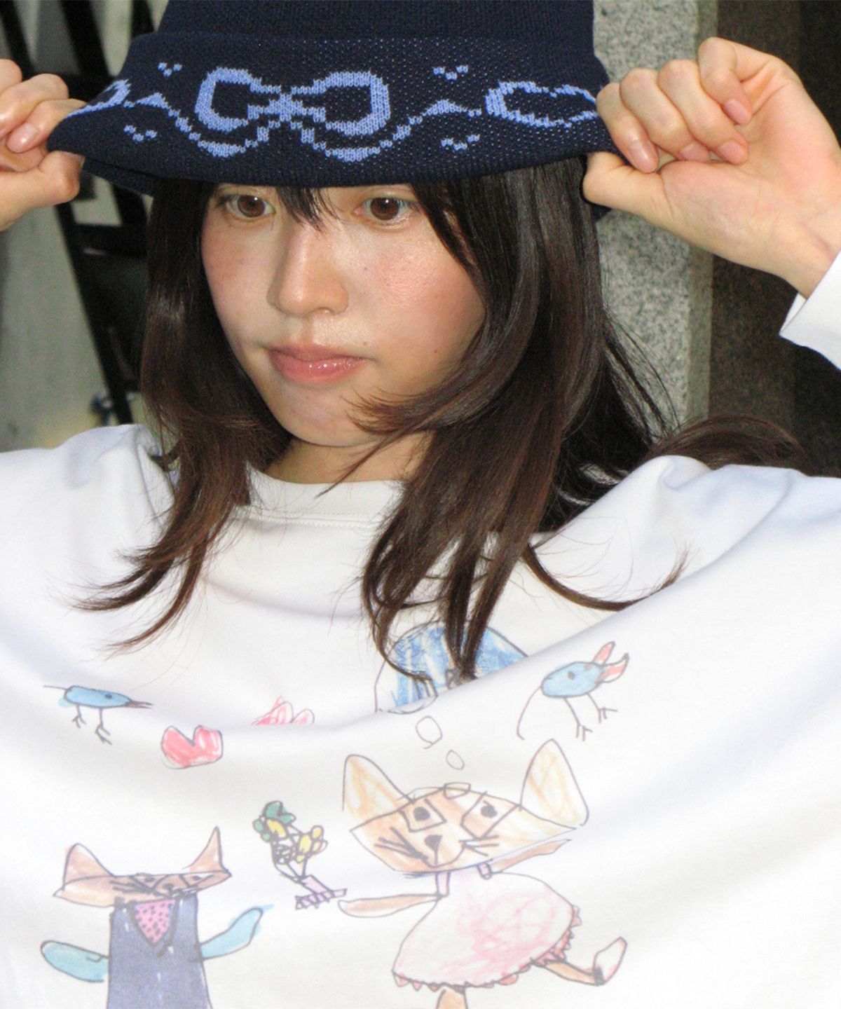 론론(RONRON) KIDS CAT DOODLE LONG SLEEVE WHITE