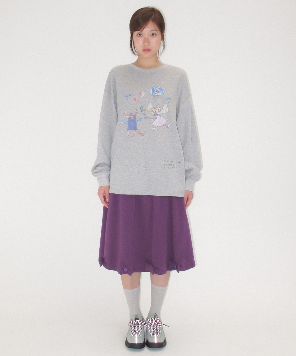 론론(RONRON) KIDS CAT DOODLE LONG SLEEVE GREY
