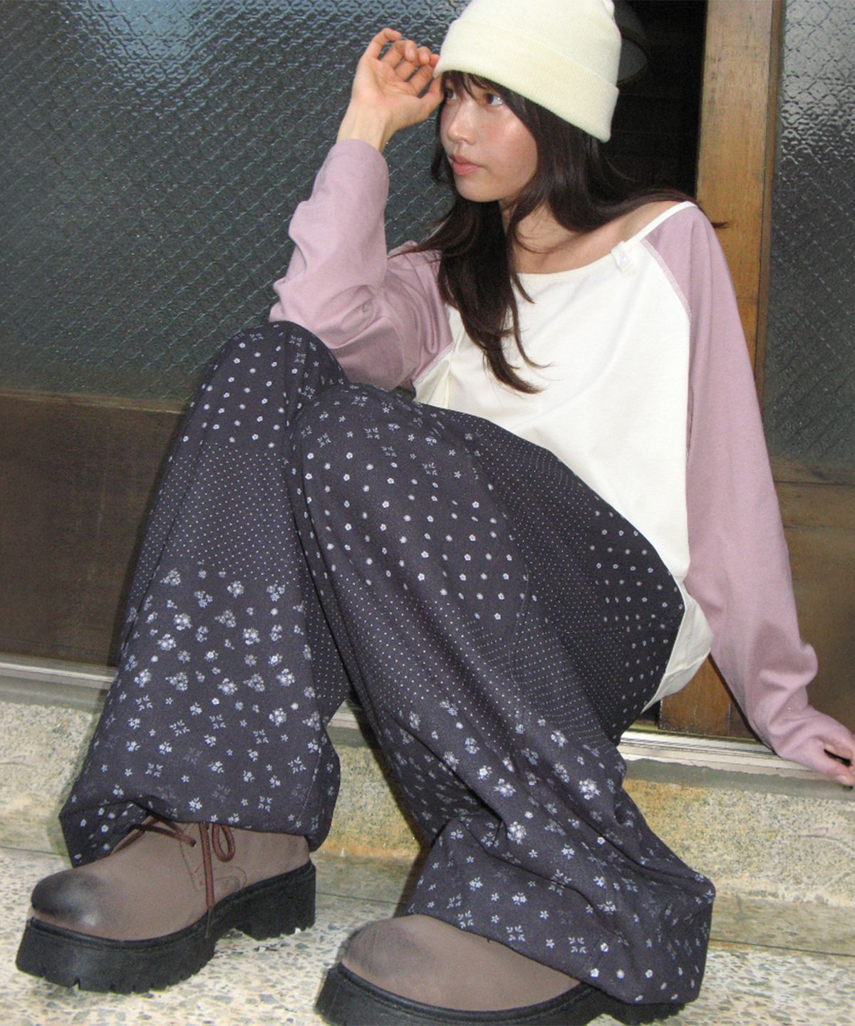 론론(RONRON) ROLL UP RAGLAN LONG SLEEVE LAVENDER
