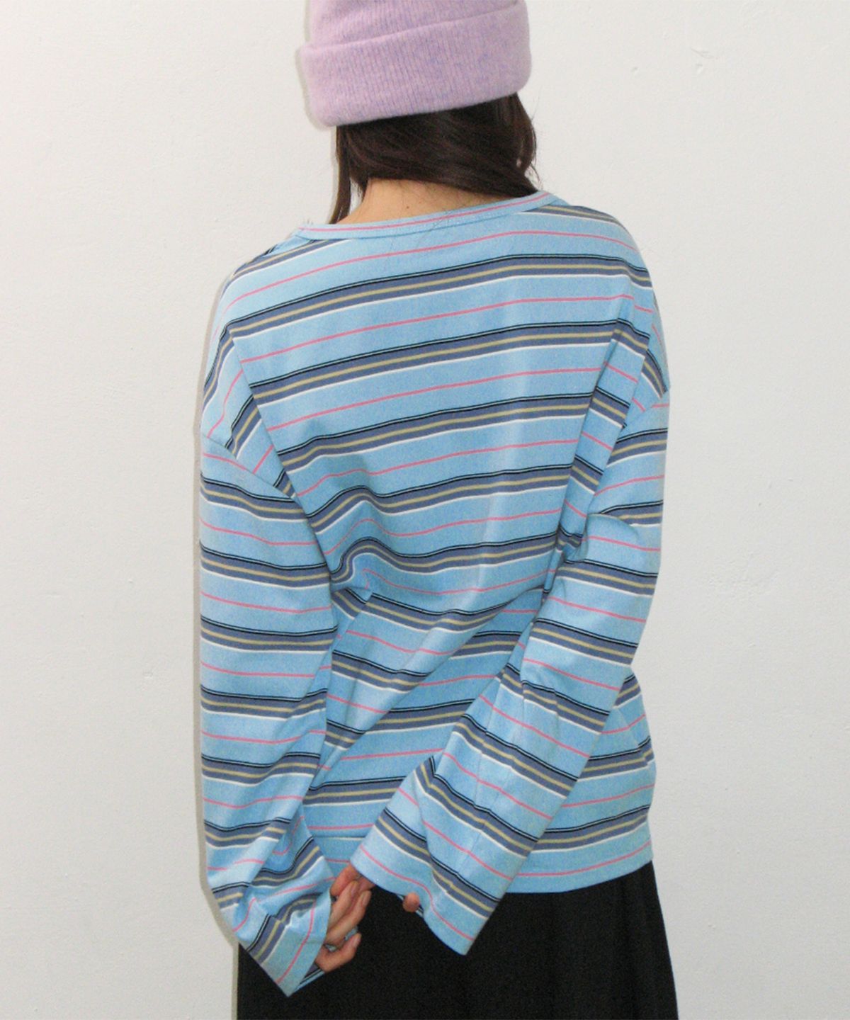 론론(RONRON) STRIPE LETTERING LONG SLEEVE SOFT BLUE