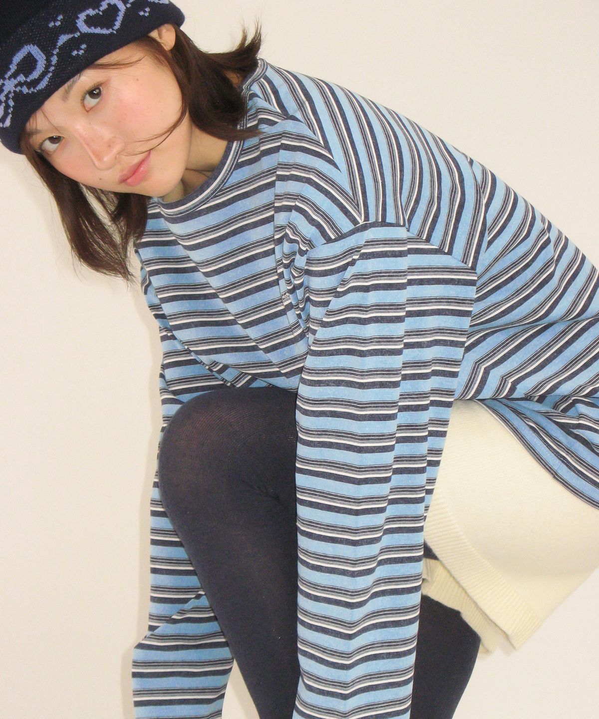 론론(RONRON) STRIPE LETTERING LONG SLEEVE NAVY