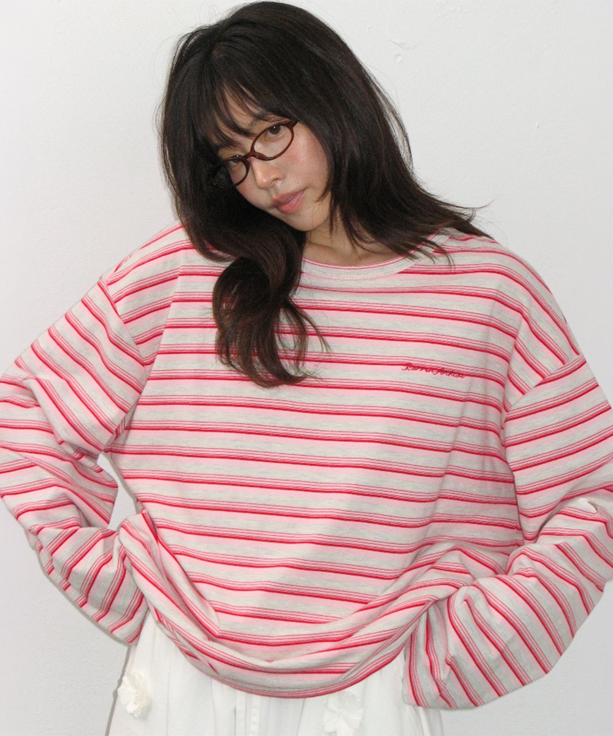 론론(RONRON) STRIPE LETTERING LONG SLEEVE PINK