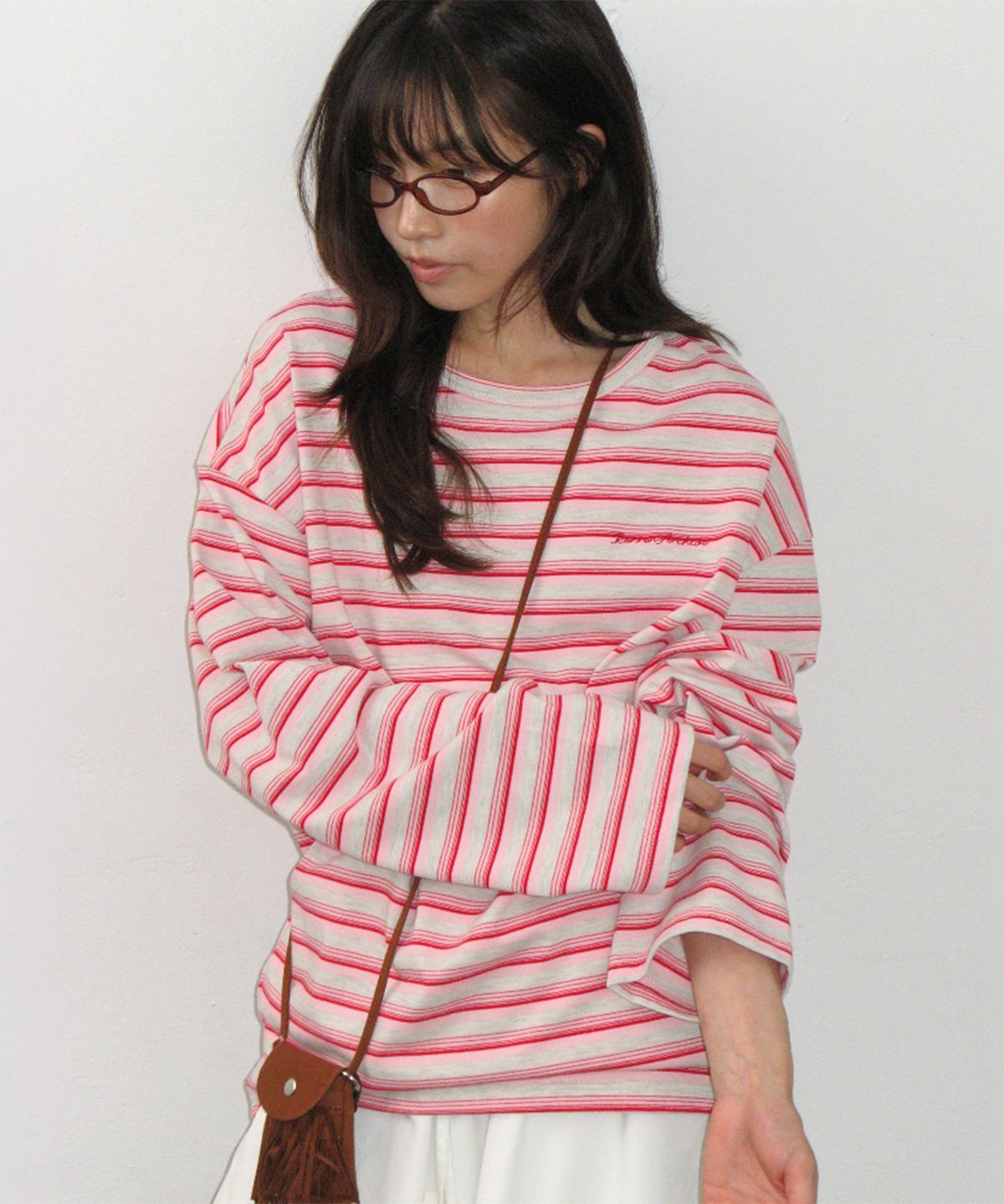 론론(RONRON) STRIPE LETTERING LONG SLEEVE PINK