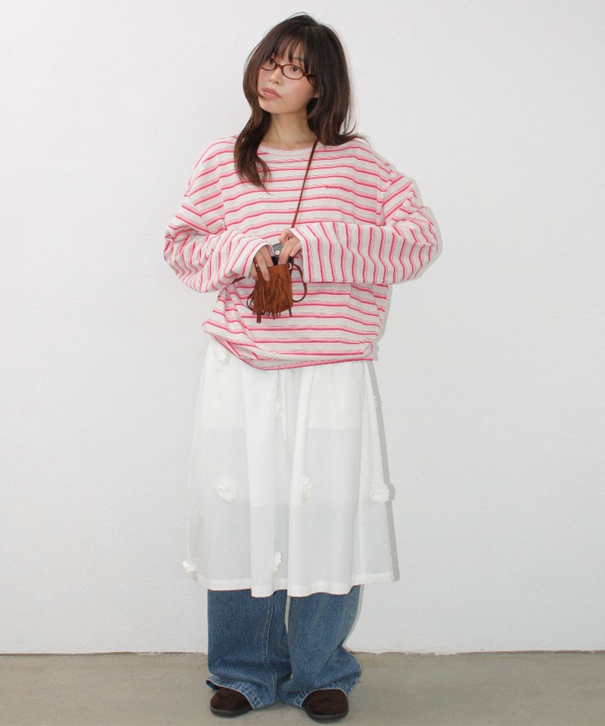 론론(RONRON) STRIPE LETTERING LONG SLEEVE PINK