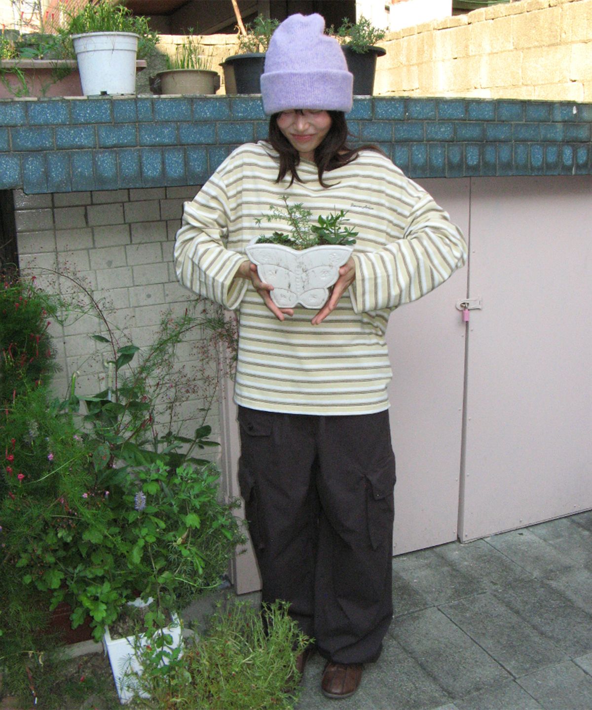 론론(RONRON) STRIPE LETTERING LONG SLEEVE YELLOW