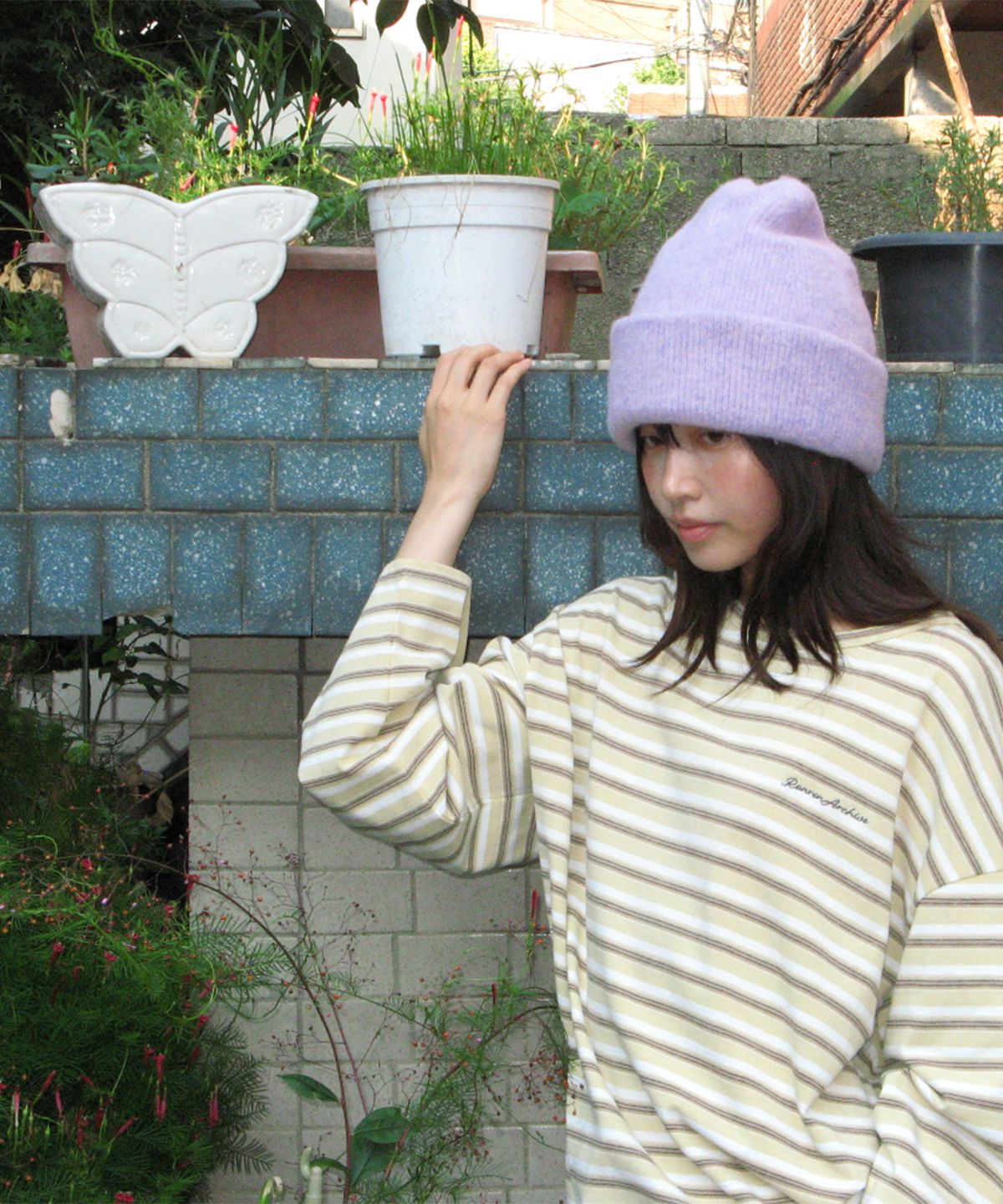 론론(RONRON) STRIPE LETTERING LONG SLEEVE YELLOW