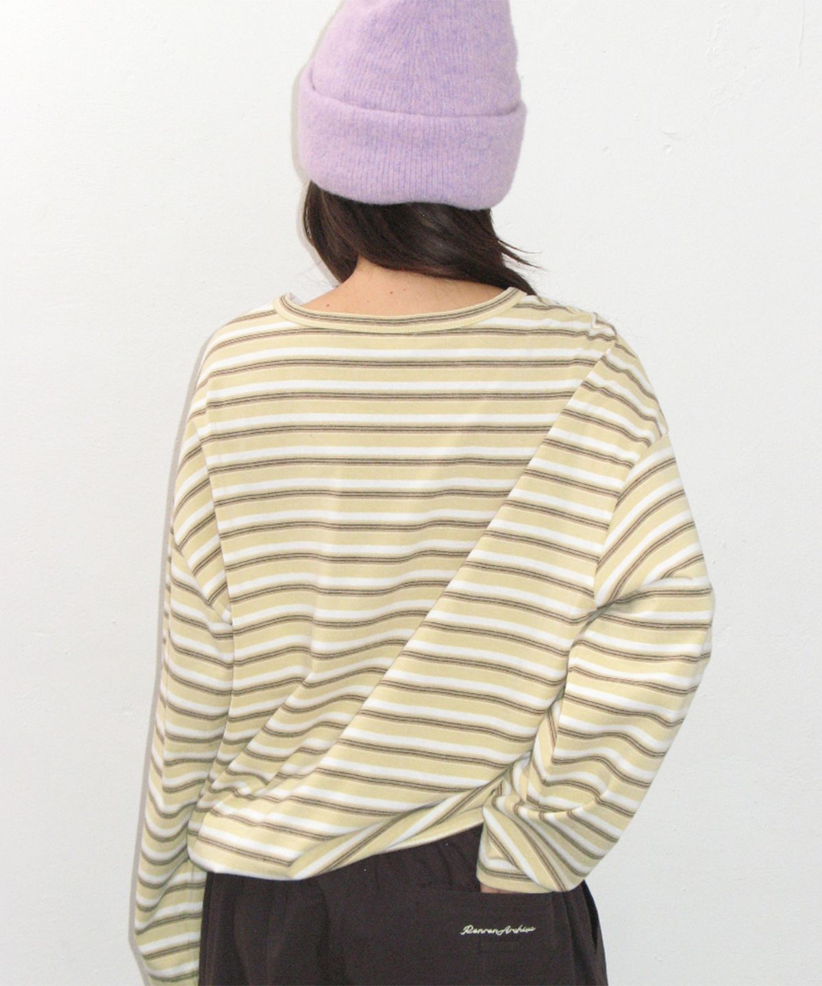 론론(RONRON) STRIPE LETTERING LONG SLEEVE YELLOW