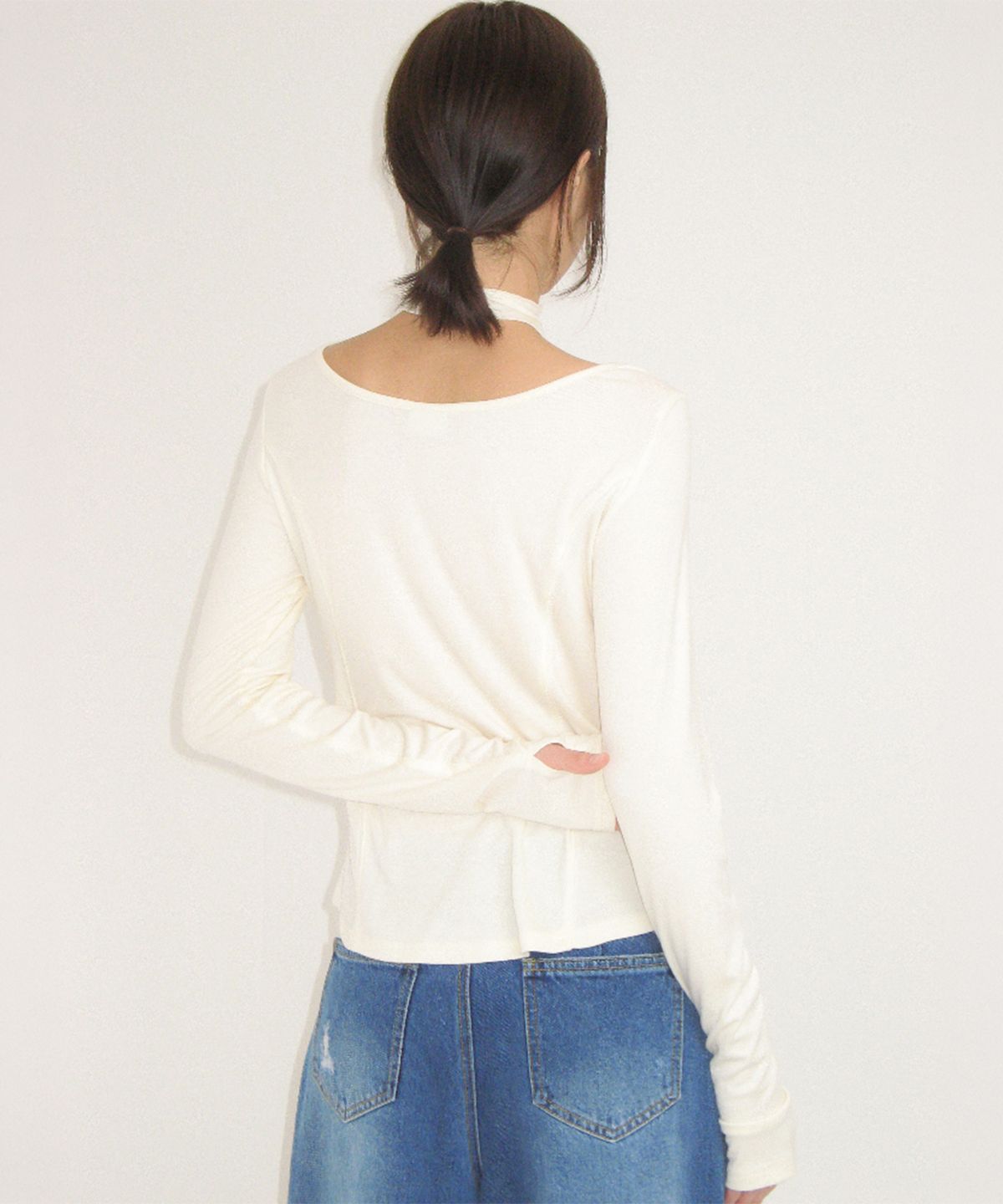 론론(RONRON) PETIT SCARF SET BOAT NECK LONG SLEEVE CREAM