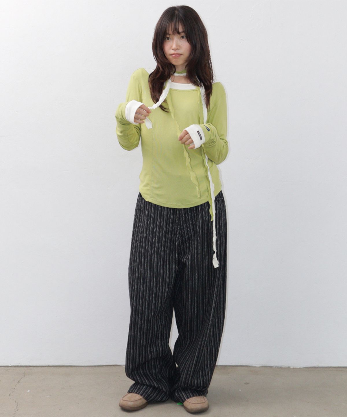 론론(RONRON) PETIT SCARF SET BOAT NECK LONG SLEEVE OLIVE
