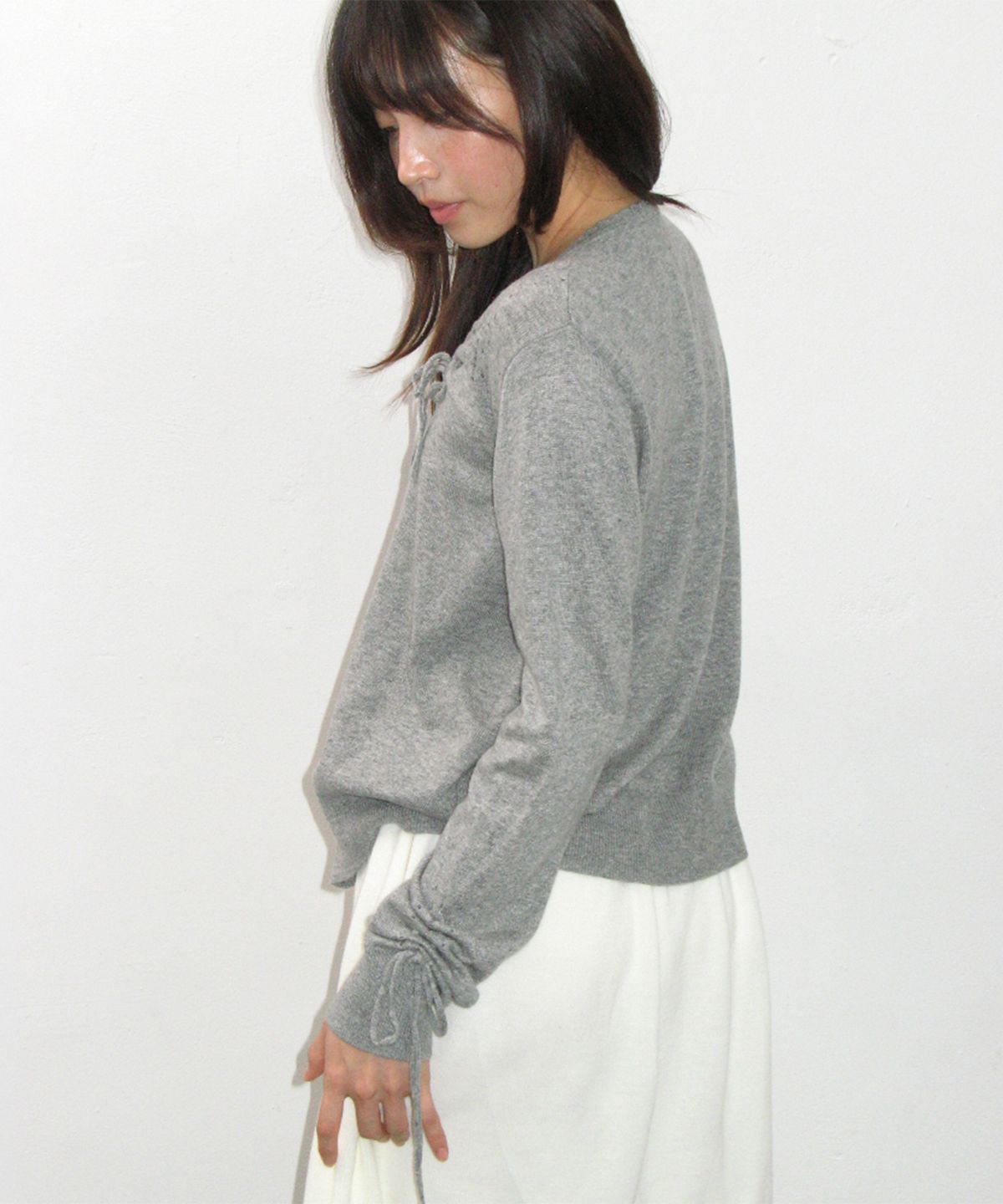 론론(RONRON) OPENWORK RIBBON CARDIGAN GREY