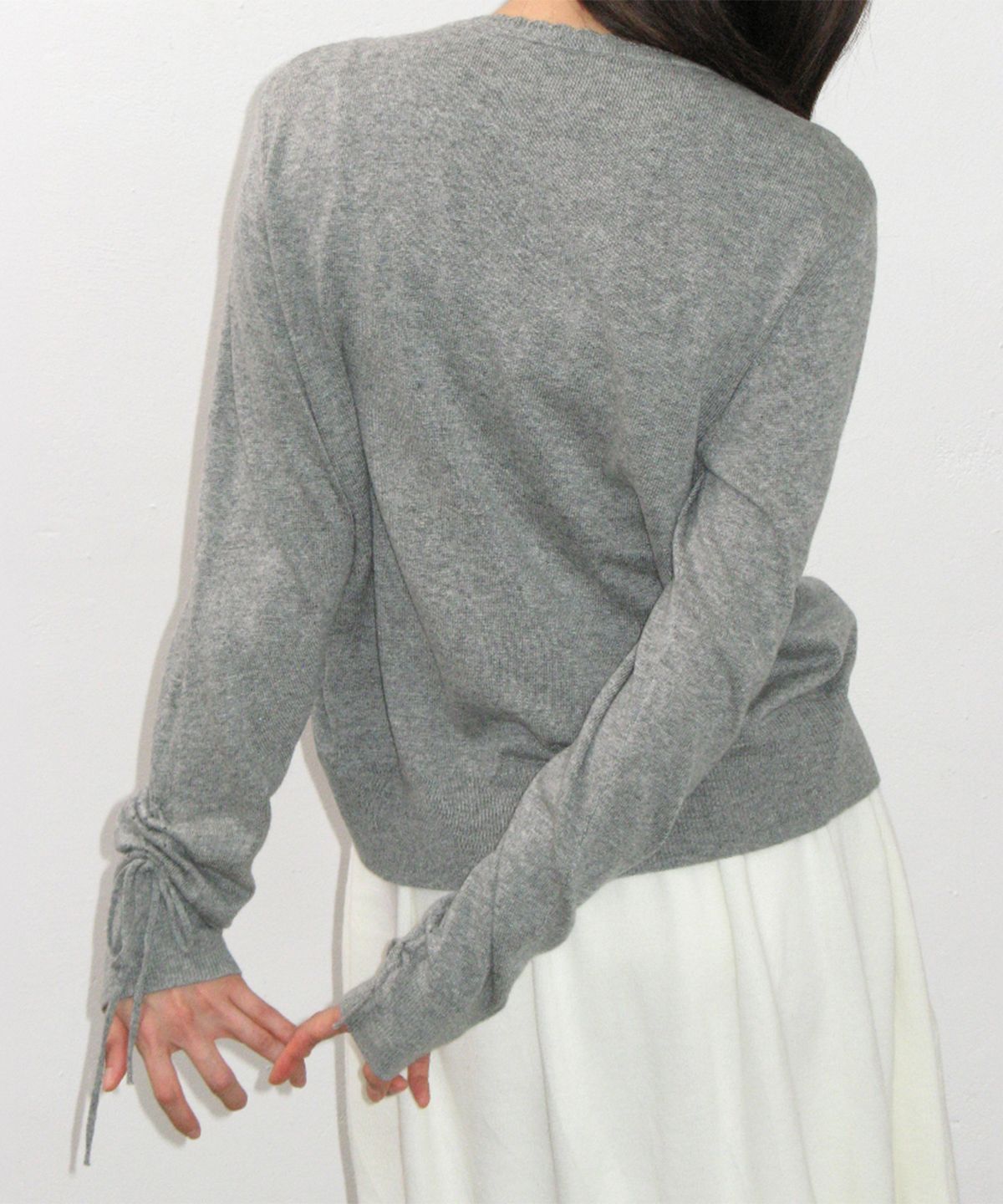 론론(RONRON) OPENWORK RIBBON CARDIGAN GREY
