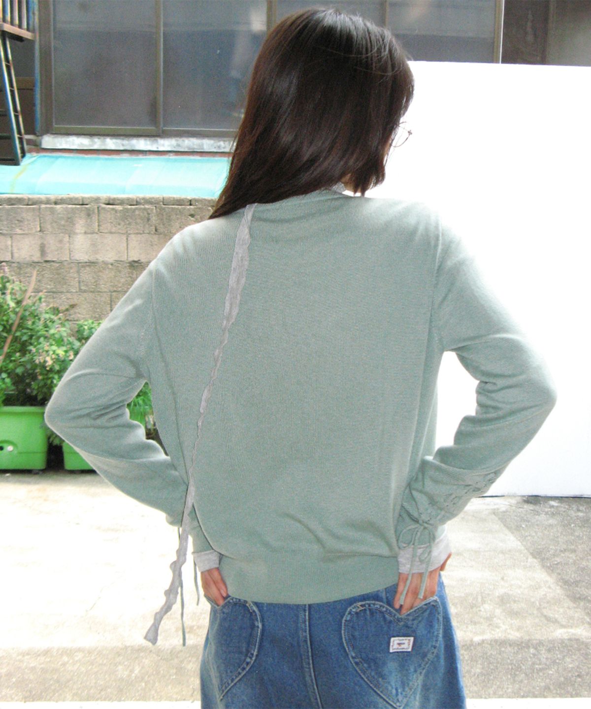 론론(RONRON) OPENWORK RIBBON CARDIGAN MINT