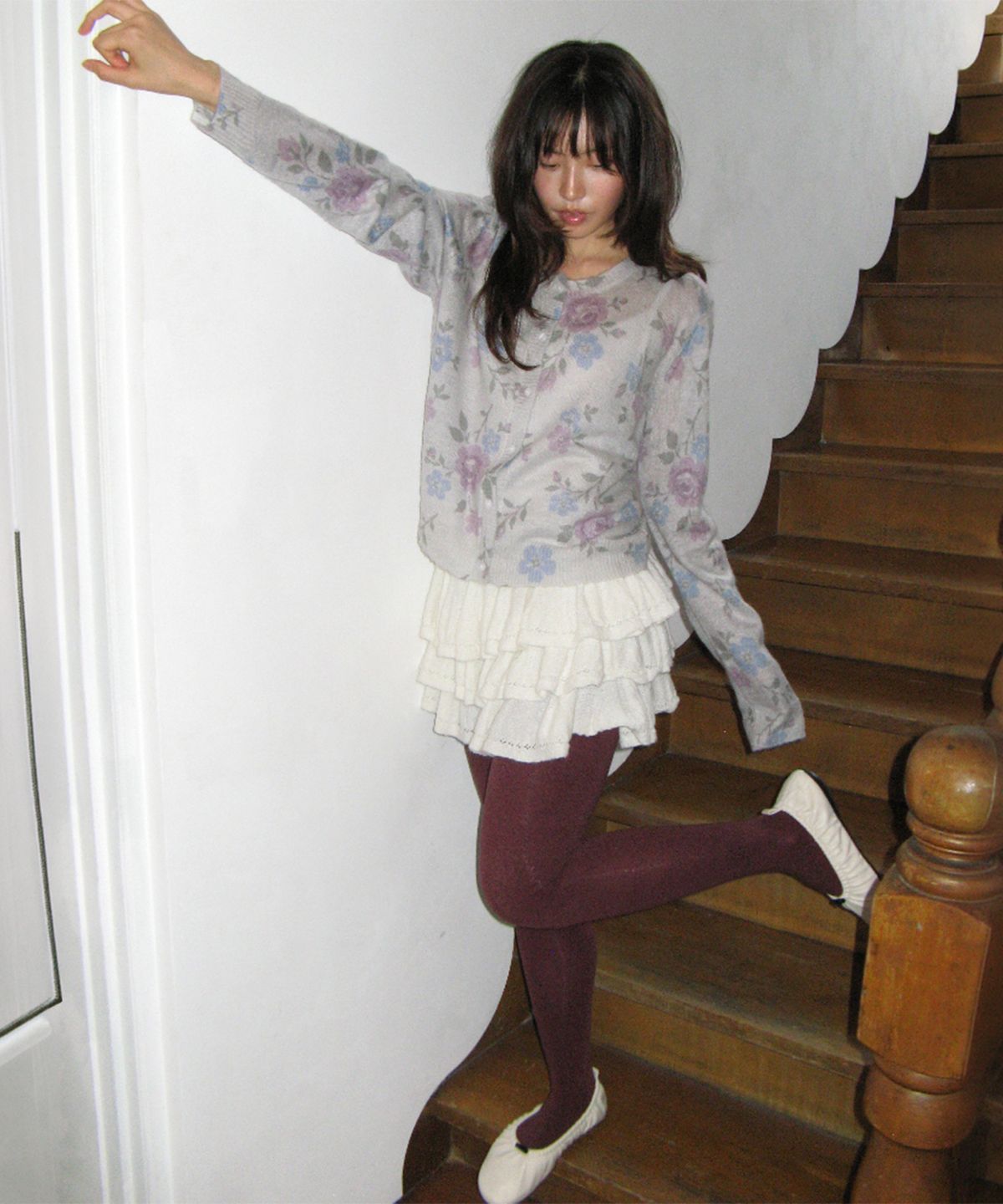 론론(RONRON) VINTAGE FLORAL CARDIGAN GREY
