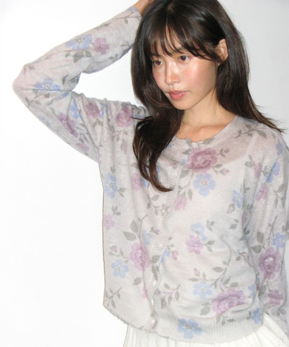 론론(RONRON) VINTAGE FLORAL CARDIGAN GREY