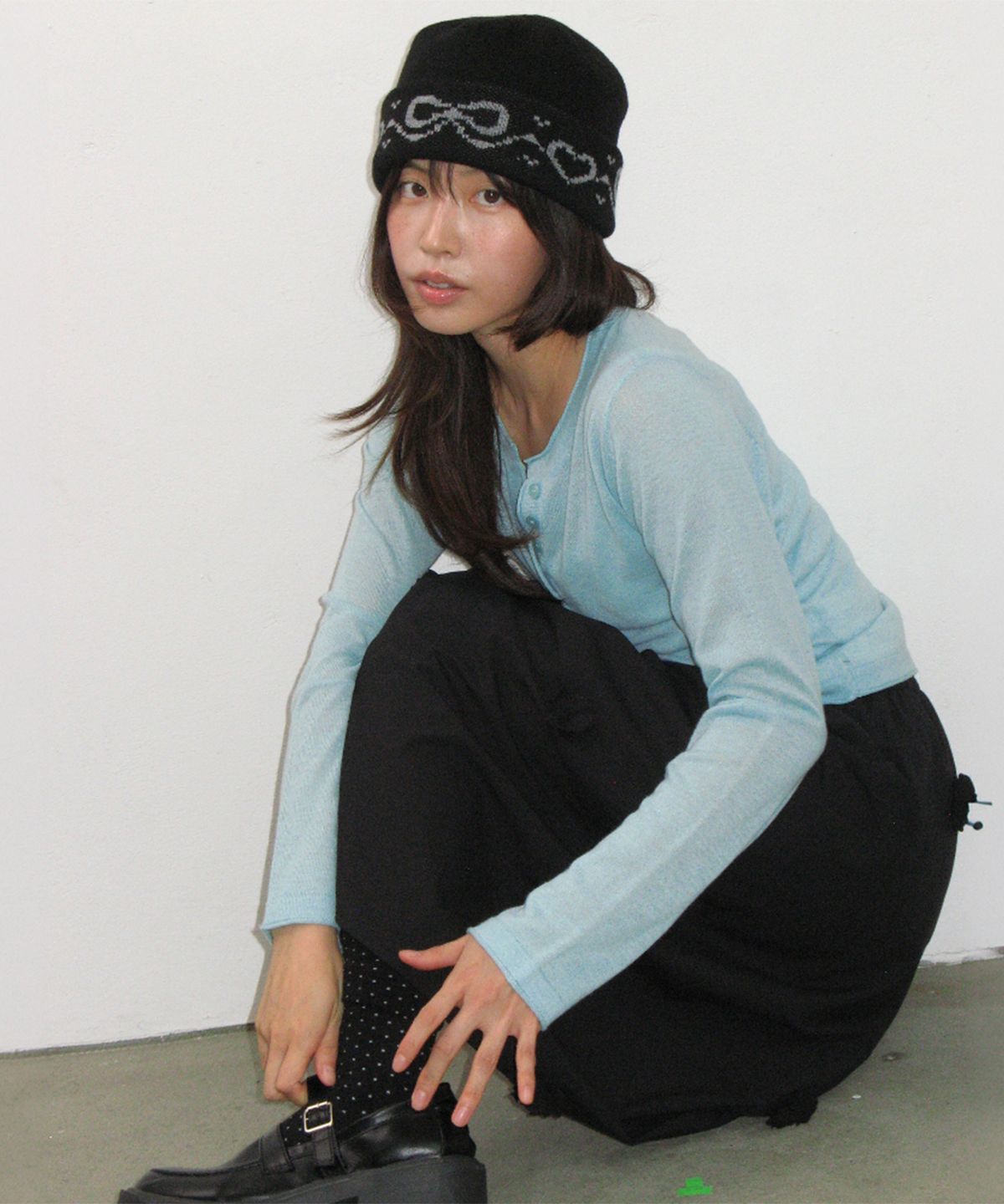 론론(RONRON) SHEER HENLEY NECK KNIT MINT