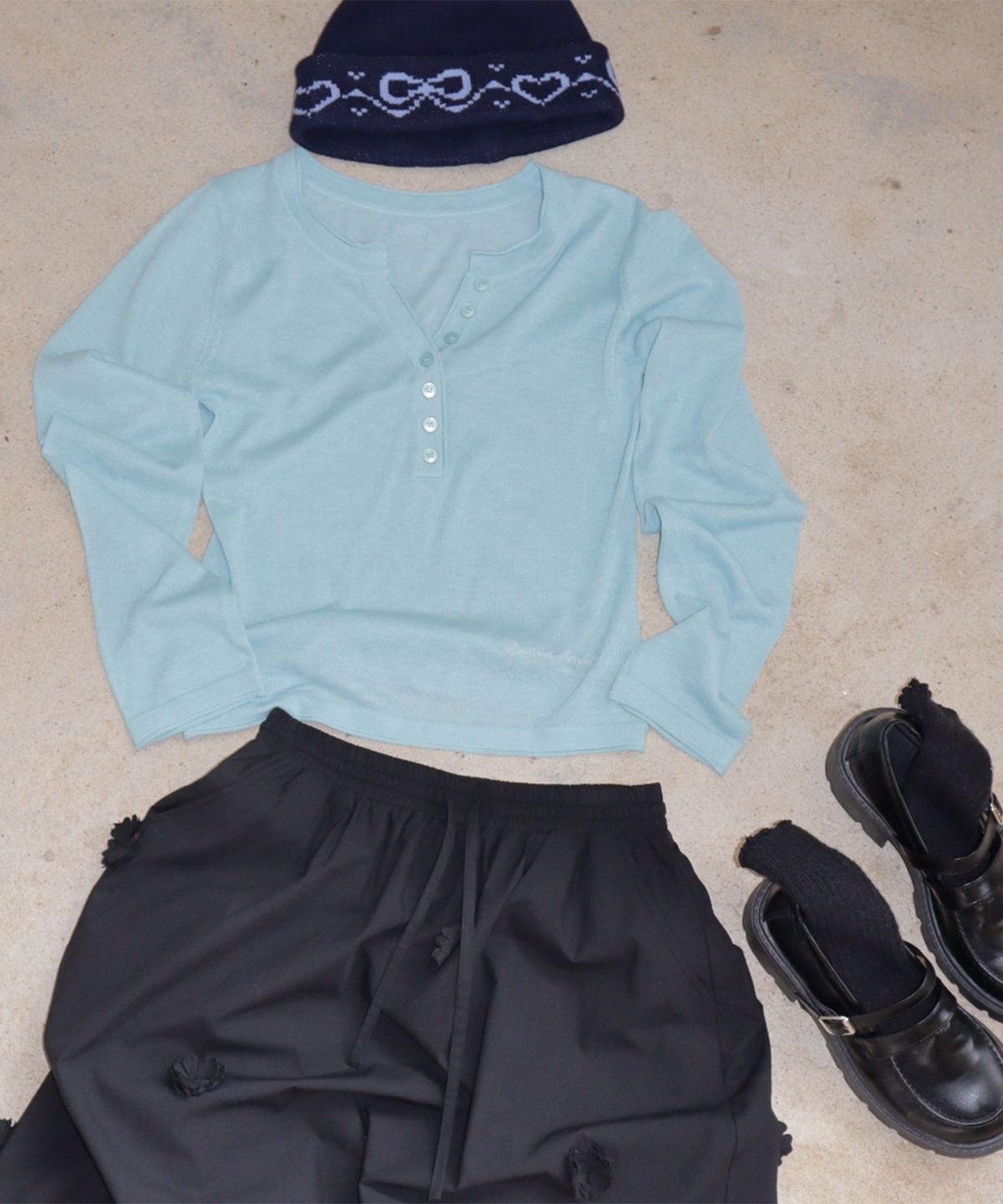 론론(RONRON) SHEER HENLEY NECK KNIT MINT