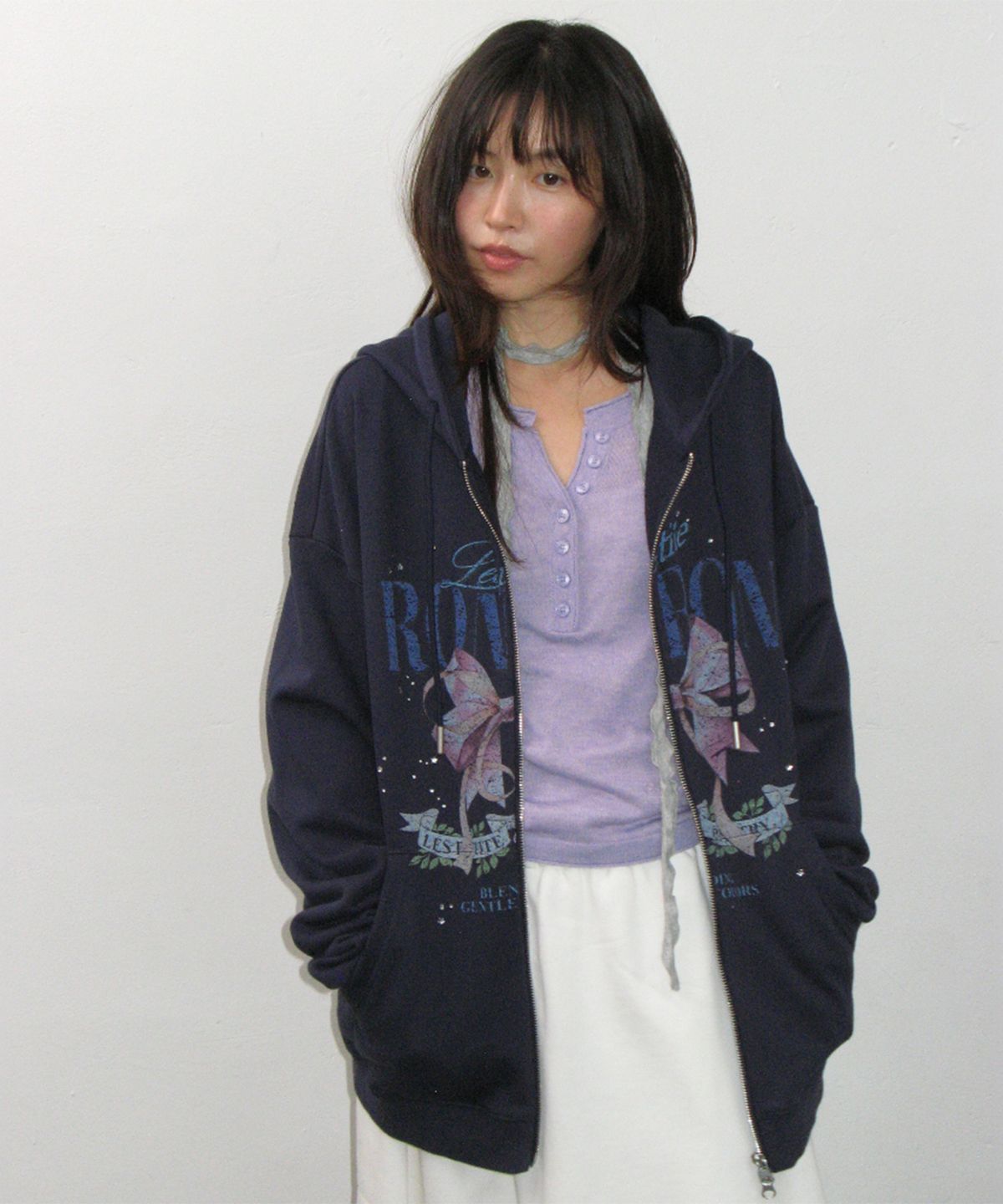 론론(RONRON) SHEER HENLEY NECK KNIT SOFT PURPLE