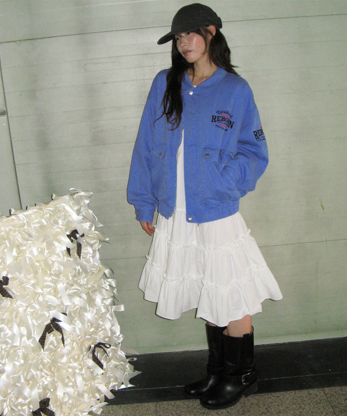론론(RONRON) SHIRRING PUFF RUFFLE DRESS WHITE