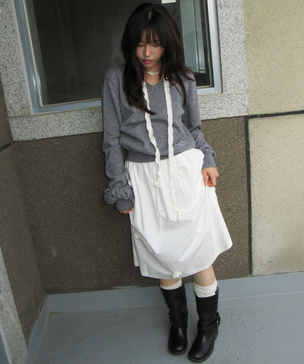 론론(RONRON) MINI FLOWER SKIRT IVORY