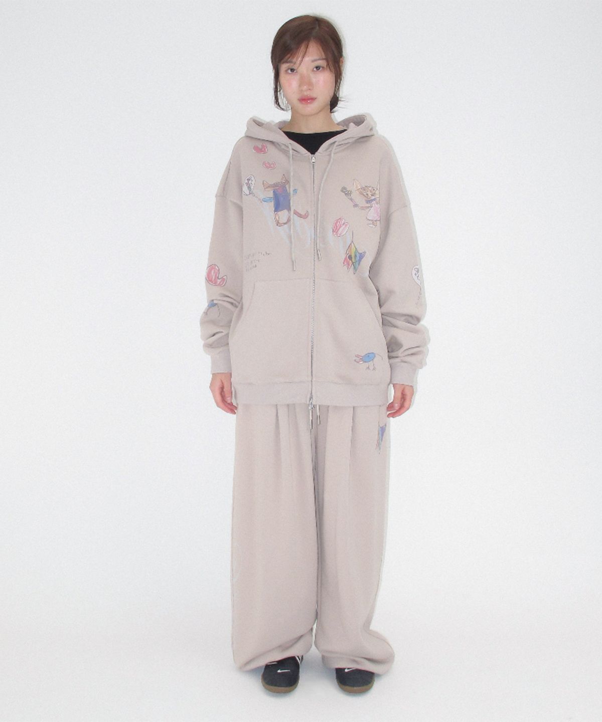론론(RONRON) KIDS CAT DOODLE SWEAT JOGGER PANTS ASH GREY