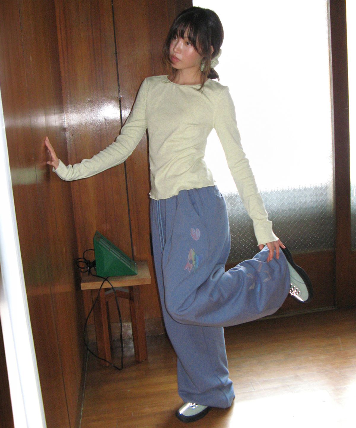 론론(RONRON) KIDS CAT DOODLE SWEAT JOGGER PANTS DUSTY BLUE