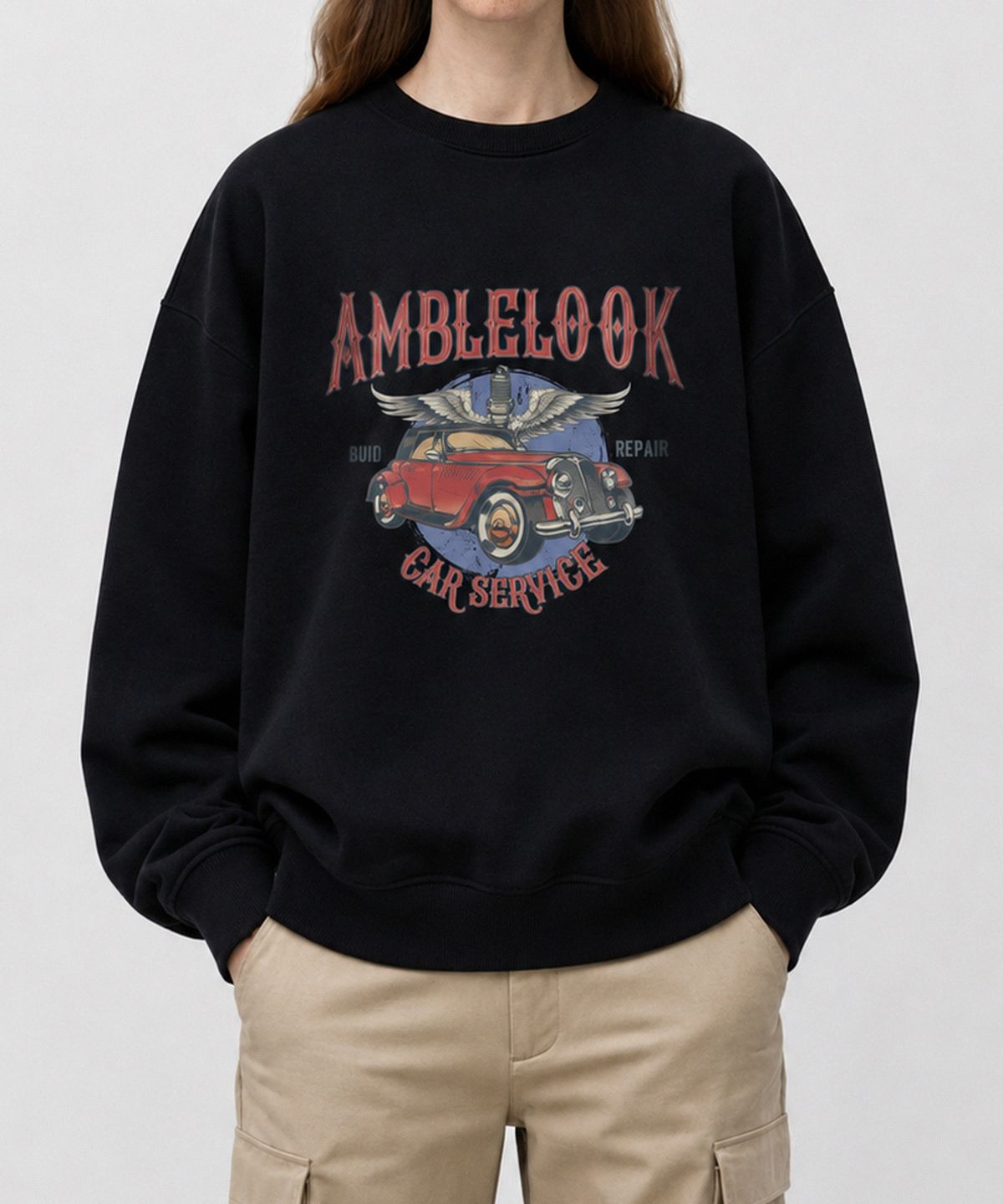 엠블룩(AMBLELOOK) 레귤러 스웨트셔츠 엔젤카 (3color)