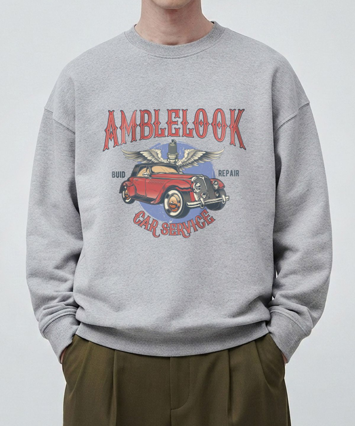 엠블룩(AMBLELOOK) 레귤러 스웨트셔츠 엔젤카 (3color)