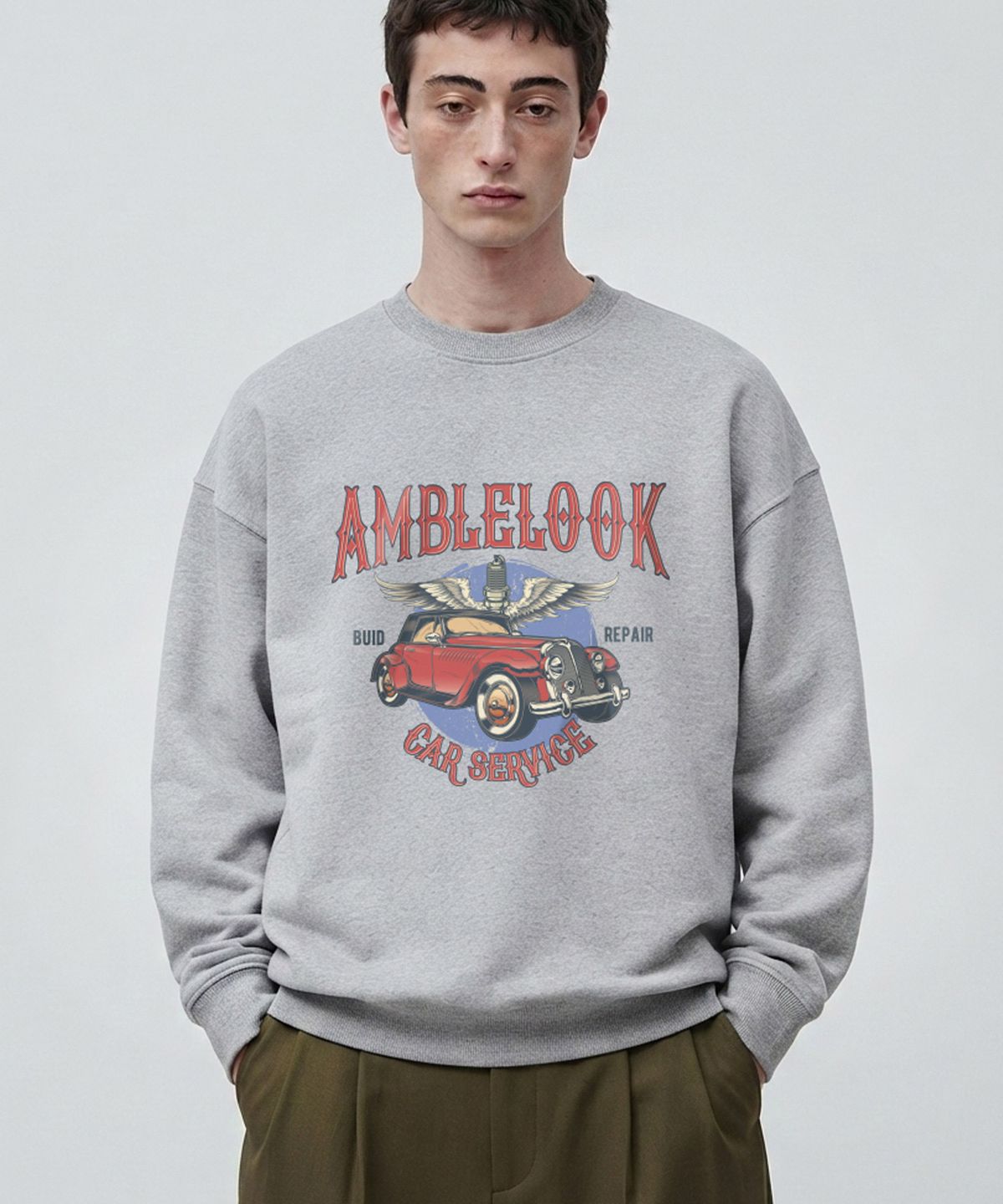 엠블룩(AMBLELOOK) 레귤러 스웨트셔츠 엔젤카 (3color)