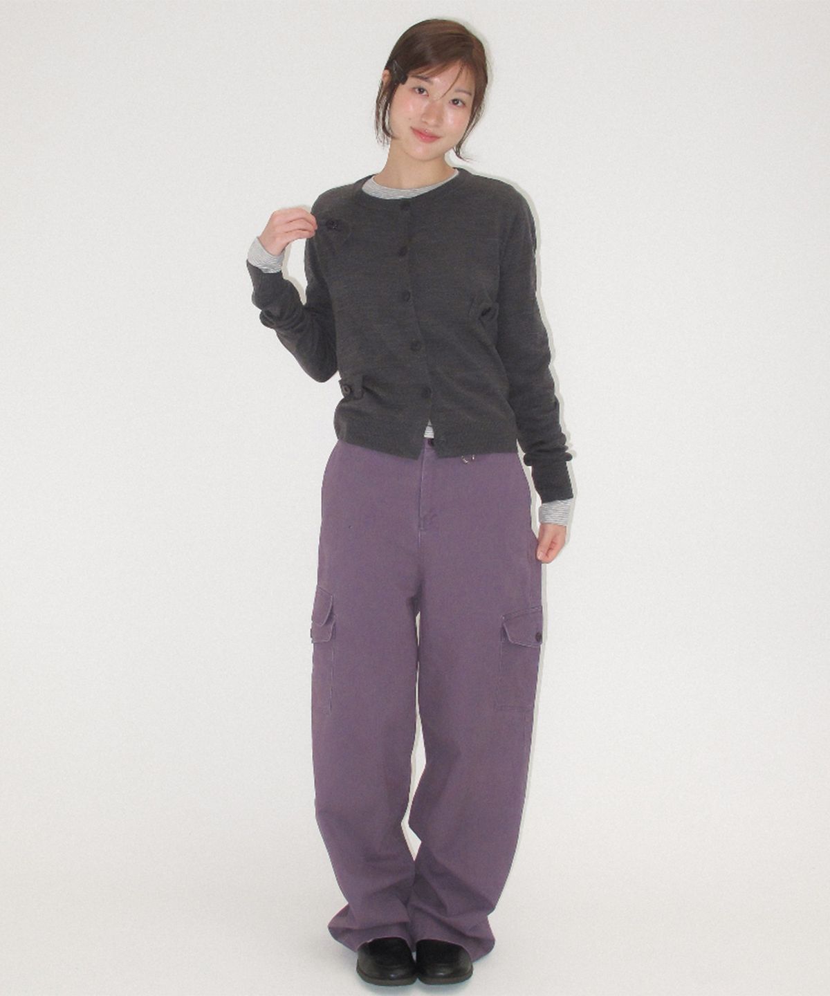 론론(RONRON) PIGMENT DOUBLE CARGO PANTS PURPLE