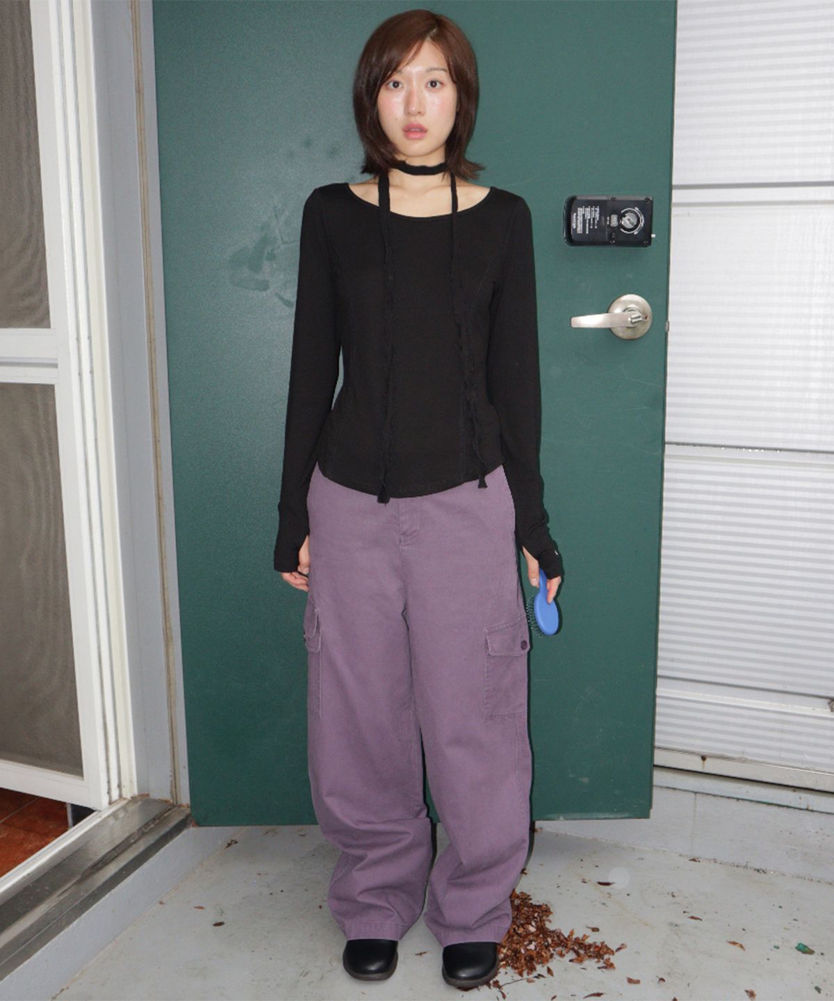 론론(RONRON) PIGMENT DOUBLE CARGO PANTS PURPLE