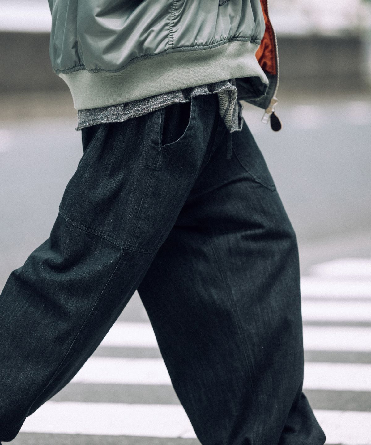 앵글런(ANGLAN) Double Fatigue Denim Pants - Washed Black