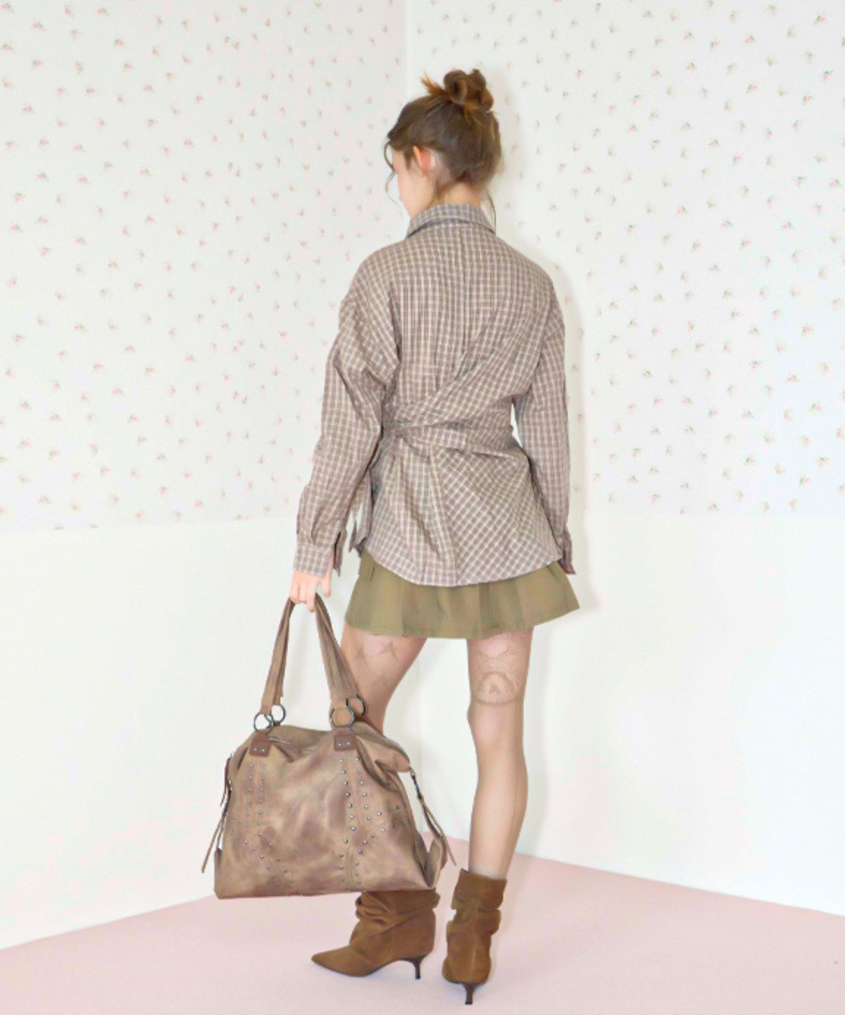 쿨키튼(KOOLKITTEN) Asymmetric Tie-Hem Plaid Shirt 2colors