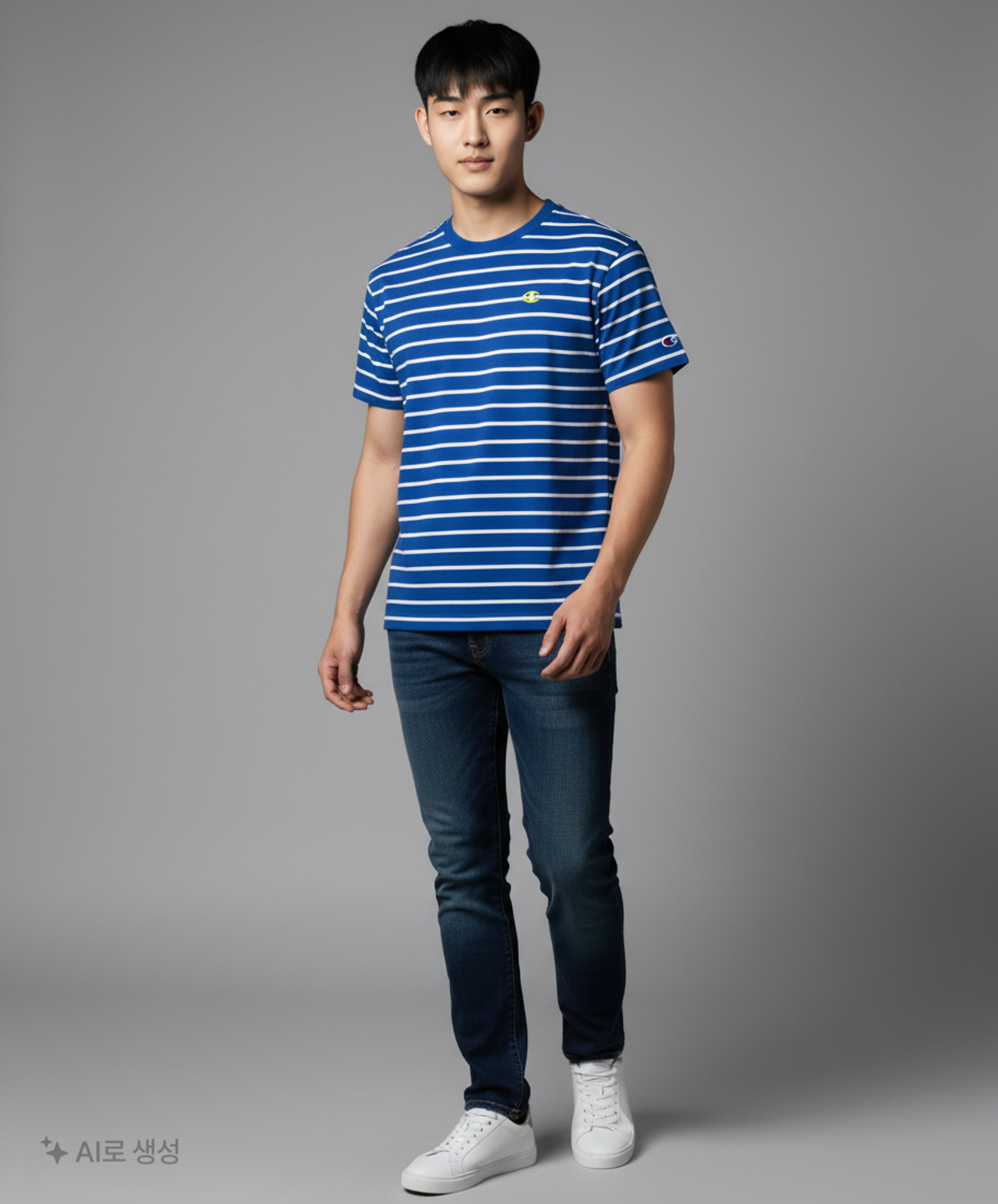 챔피온(CHAMPION) [US] 클래식 C로고 스트라이프 반팔티셔츠 (NORMAL BLUE) CKTS3E044B2 XL