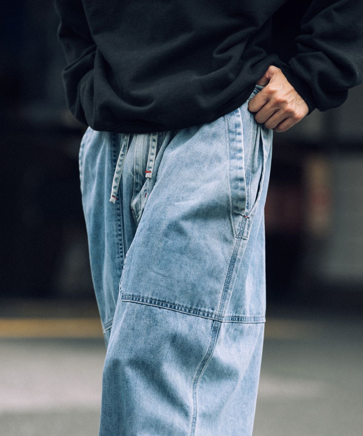 앵글런(ANGLAN) Double Fatigue Denim Pants - Washed Blue
