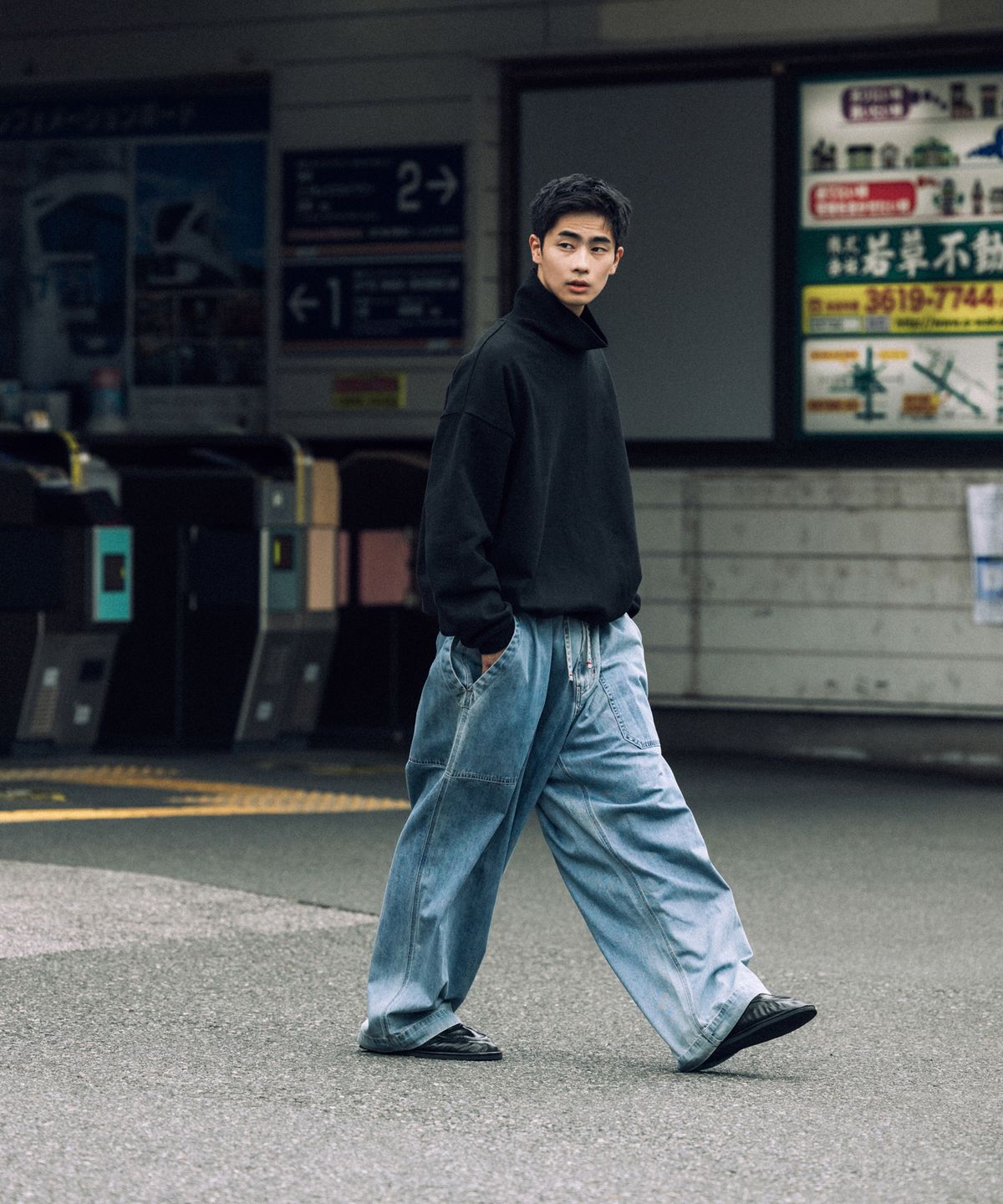 앵글런(ANGLAN) Double Fatigue Denim Pants - Washed Blue