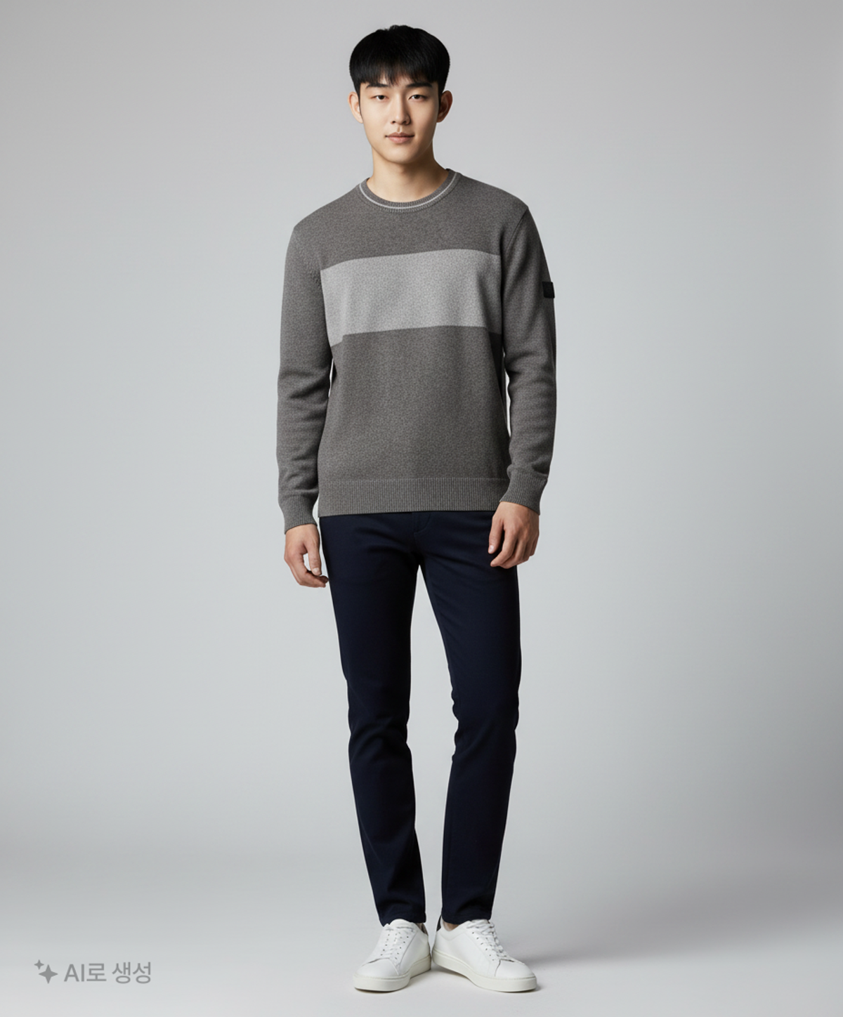 헤지스골프(HAZZYS GOLF) 그레이 남성 컬러배색 라운드 니트 풀오버_HUSW4C921G2 100