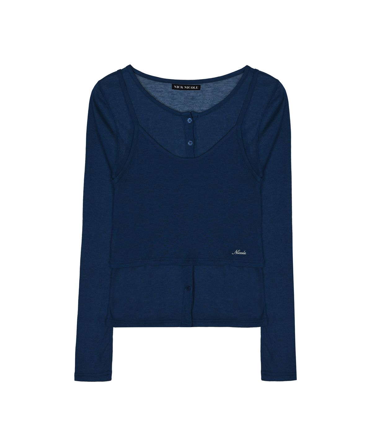 닉앤니콜(NICK&NICOLE) HENLEY NECK LAYERED SLEEVE TOP_NAVY