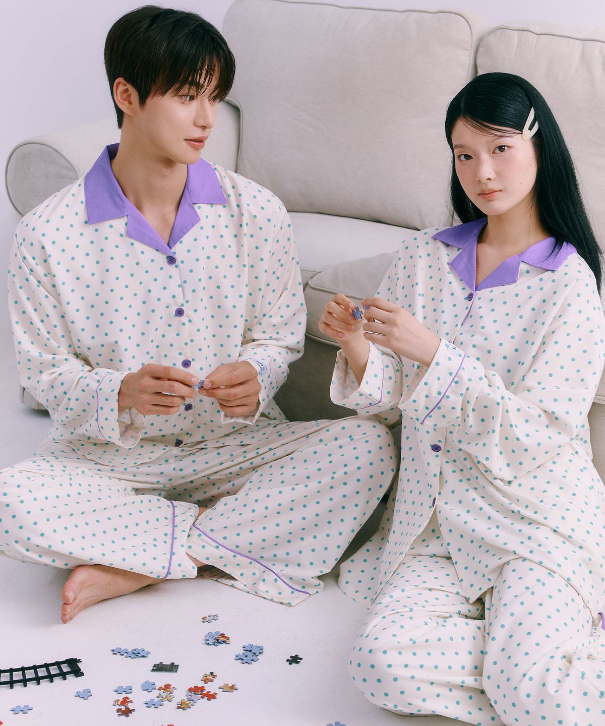 주디앤(JUDYN) [2PACK] 민티도티 클린핏 긴팔 잠옷 파자마 세트