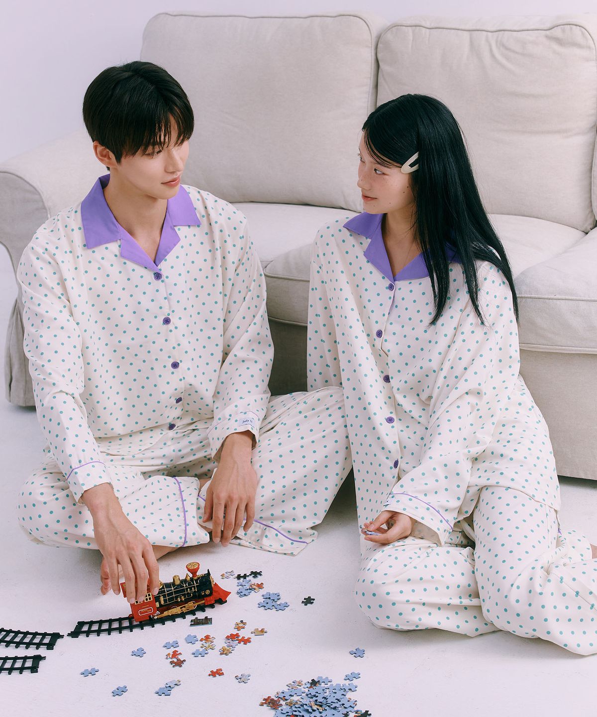 주디앤(JUDYN) [2PACK] 민티도티 클린핏 긴팔 잠옷 파자마 세트